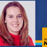 Smiling woman with long light brown hair wearing a red sweater against a light background, next to SUNY Empire News logo.