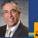a photo of Alan Belasen framed by the blue, orange, and black "SUNY Empire News" graphic